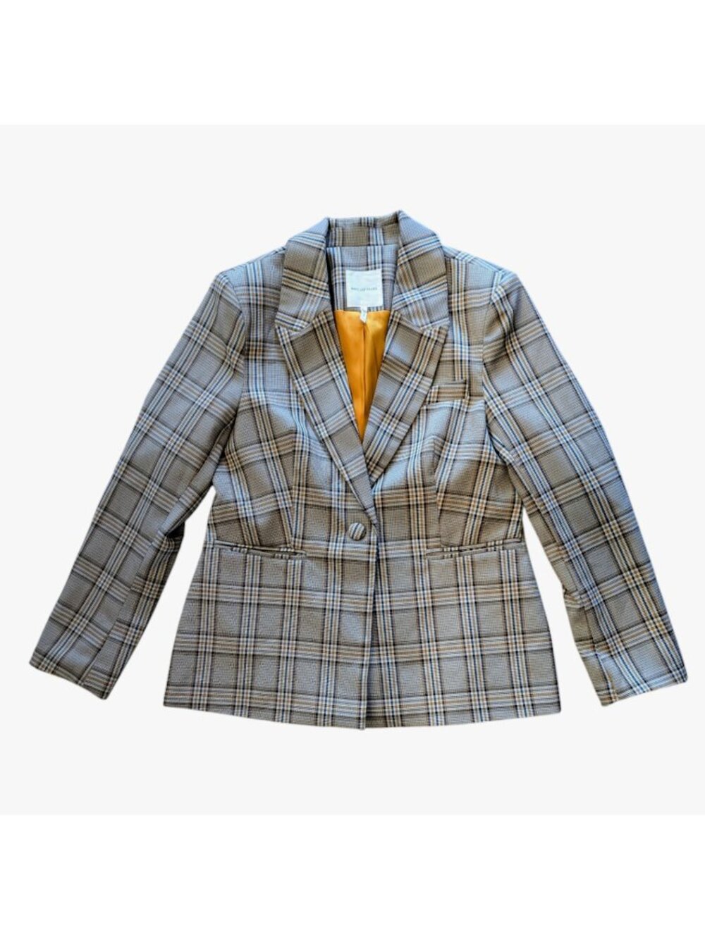 Avec Les Filles Womens Glen Check Plaid One Button Blazer Jacket Lined